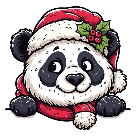 Beautiful Christmas Panda Wearing Santa Hat Ai Generative 33823889 Png