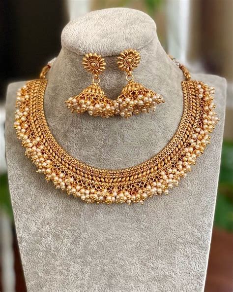 Buy Gold Choker Necklace Indian Gold Necklaceindian Chokerpearl Online In India Etsy