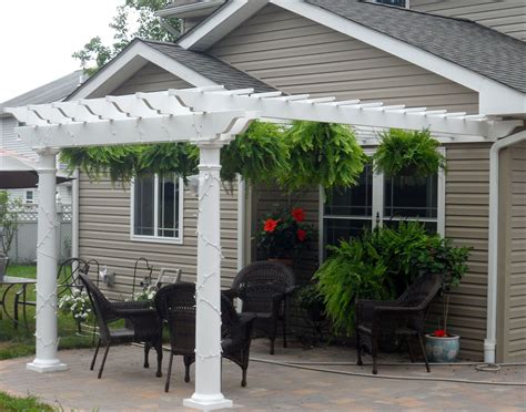 8 X 12 Vinyl 2 Beam Pergola Shown With Wall Mounted Kit No Deck 8 Round Tapered Vinyl Columns