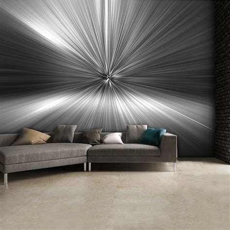Modern Geometric Black And White Silver Blast Abstract Wall Mural 315cm X 232cm