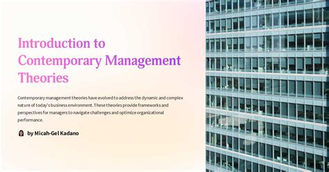Introduction To Contemporary Management Theories