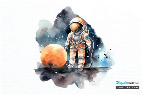 Astronaut Planets Watercolor Sublimation Graphic By Regulrcrative