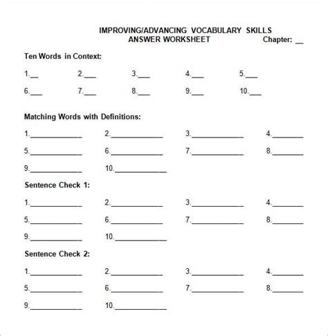 Blank Vocabulary Worksheet Template