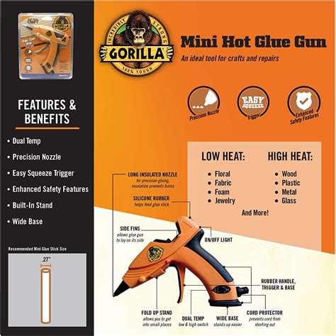 Gorilla Dual Temp Mini Hot Glue Gun Kit With 30 Hot Glue Sticks Pack Of 1