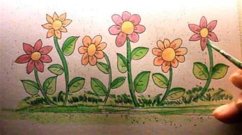 How To Draw Flower Garden Step By Stepflower Garden Drawing