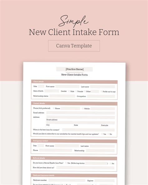 Simple New Client Intake Form Canva Template The Practice Lab