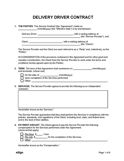 Free Delivery Driver Contract Template Pdf Word