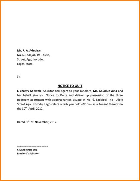 Sample Notice Quit Letter Green Save Trees Essay Lease Rent All About