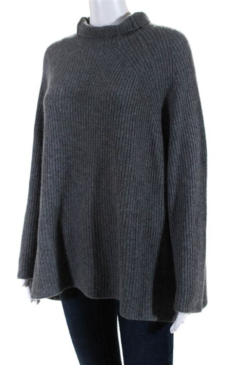 Naked Cashmere Womens Pullover Ribbed Cashmere Mock Neck Sweater Gray