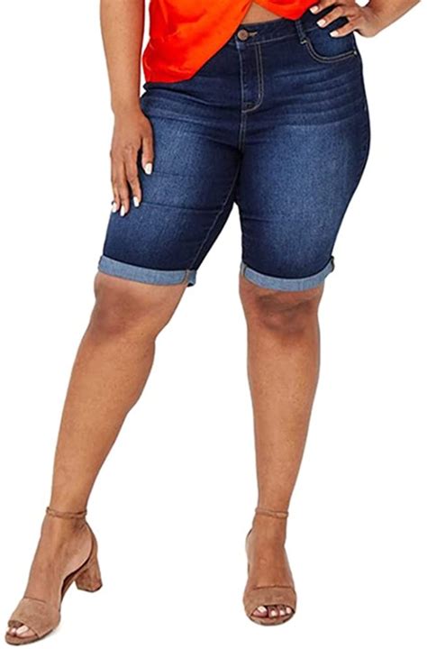 Womens Plus Size Destructed Bermuda Denim Shorts Wf Shopping