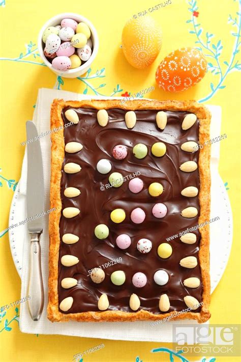 Mazurek Polish Easter Cake With Chocolate Almonds And Sugar Eggs