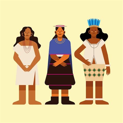 黄色の背景に伝統的な服を着た先住民族の女性 プレミアムベクター