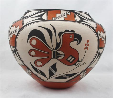 Native American Vintage Acoma Poly Chrome Pottery Olla By Florance A