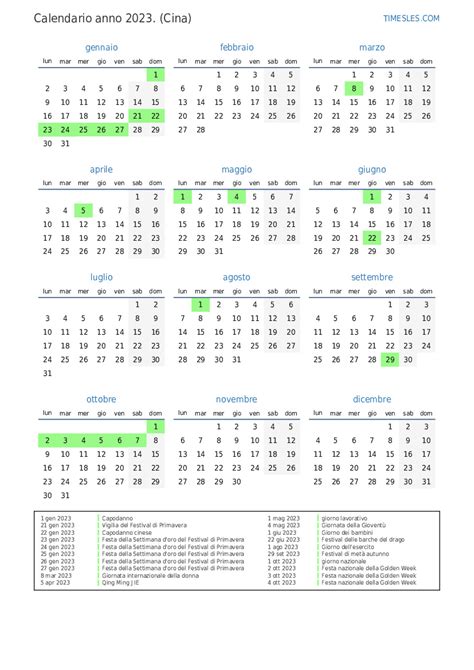 Calendario Per Il 2023 Con Giorni Festivi In Cina Stampa E Scarica Il