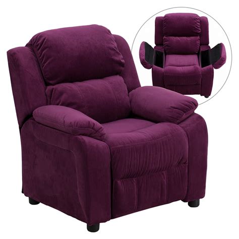 Can there be a more desirable piece of seating furniture than a comfy stylish chair. Deluxe Padded Upholstered Kids Recliner - Storage Arms ...