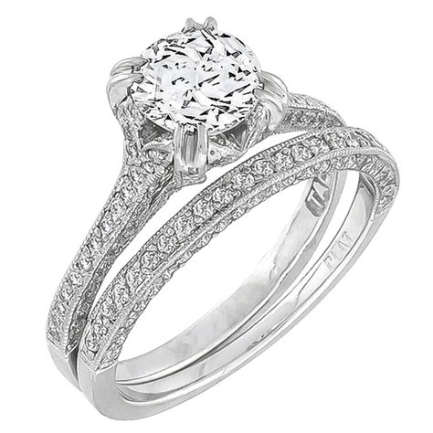 Gia Certified Round Diamond Engagement Ring And Wedding Band Set For