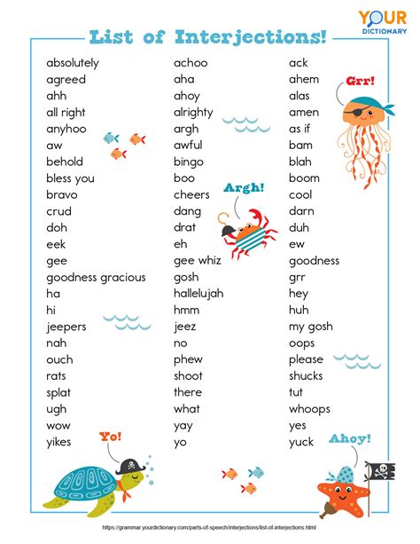List Of Interjections For Kids