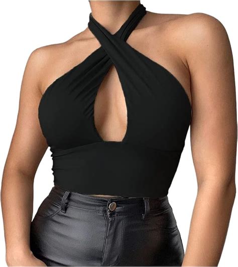 Women S Sexy Criss Cross Halter Crop Topy2k Sleeveless Cutout Crop Tank Tops Vest Streetwear