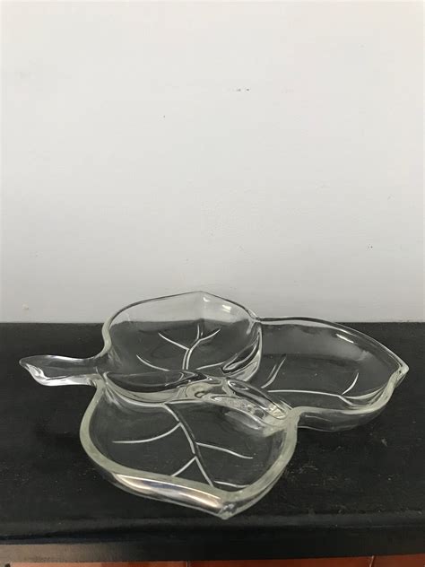 Hazel Atlas Divided Leaf Glass Dish Vintage Mid Century Etsy