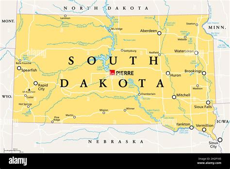 south dakota sd political map with capital pierre and largest city sioux falls state in the
