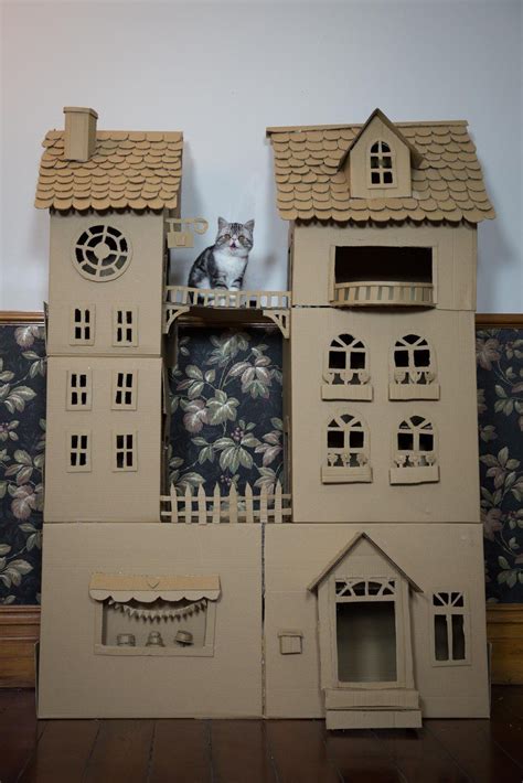 Woman Spends Rainy Day Building A Palace For Her Cat Cardboard Cat