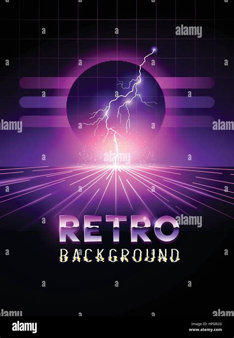 Retro 1980 Neon Horizont Hintergrund Mit Lightning Bolts Vektor