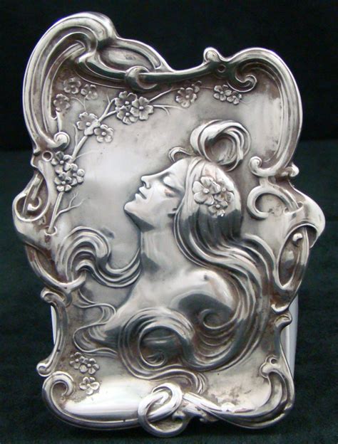 Unger Brothers Sterling Silver Art Nouveau Card Tray With Woman Art
