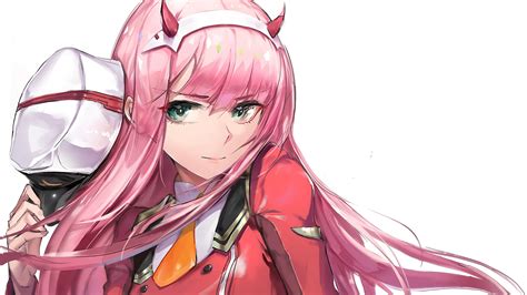 Awesome zero two wallpaper for desktop, table, and mobile. darling in the franxx pink hair zero two with white ...