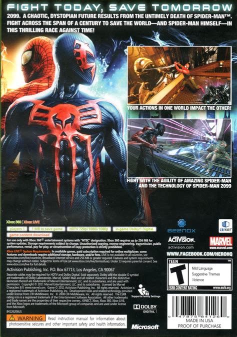 Spider Man Edge Of Time 2011 Xbox 360 Box Cover Art Mobygames