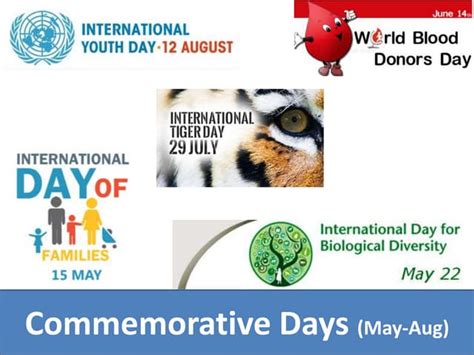 Commemorative Days May August Ppt