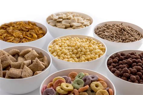 Detail Of White Bowls With Variety Of Cereals Stock Image Image Of