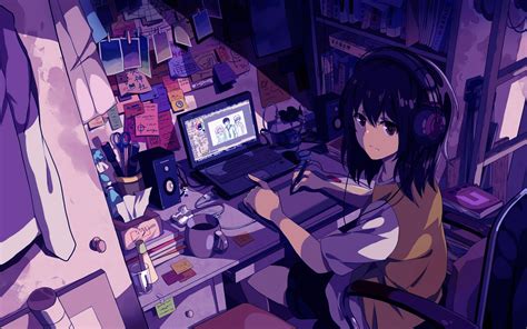 Wallpaper Illustration Anime Girls Original Characters Headphones Comics Screenshot