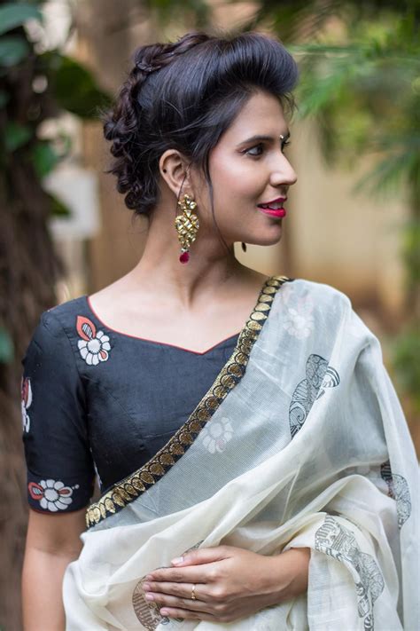 12 modern saree blouse designs women should have in wardrobe. Black handpainted Kalamkari sweetheart neck blouse with ...