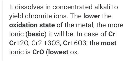 Give Reason That The Lowest Oxide Of Chromium Cro Is Basic Whereas The