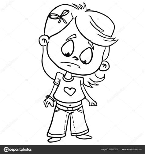 Cute Sad Little Girl Cartoon Illustration Isolated White