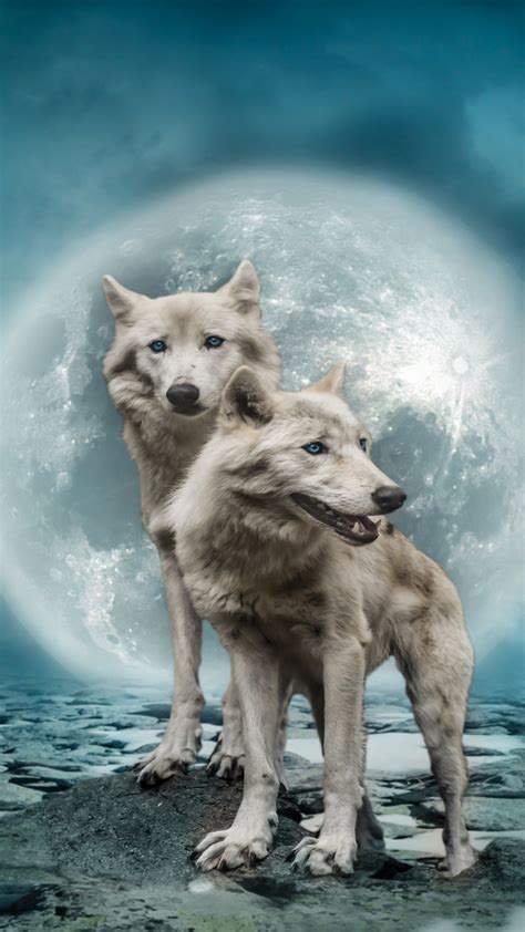 Download Wallpaper 540x960 Predator Wolves Moon Art Samsung Galaxy