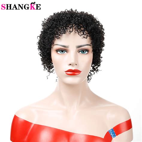 Shangke Kinky Curly Afro Wig Synthetic Hair Short Wigs For Women And