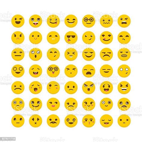 Set Of Emoticons Funny Cartoon Faces Avatars Cute Emoji Icons Stock