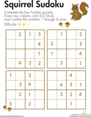 First grade math topics here link to a wide variety of pdf printable worksheets under the same category. Squirrel Sudoku | Math logic puzzles, Sudoku puzzles ...