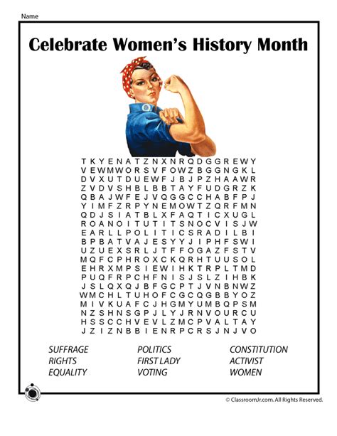 Womens History Month Word Search Woo Jr Kids Activities