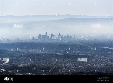 Aerial View Of The Urban Skyline Of Downtown Los Angeles Hi Res Stock