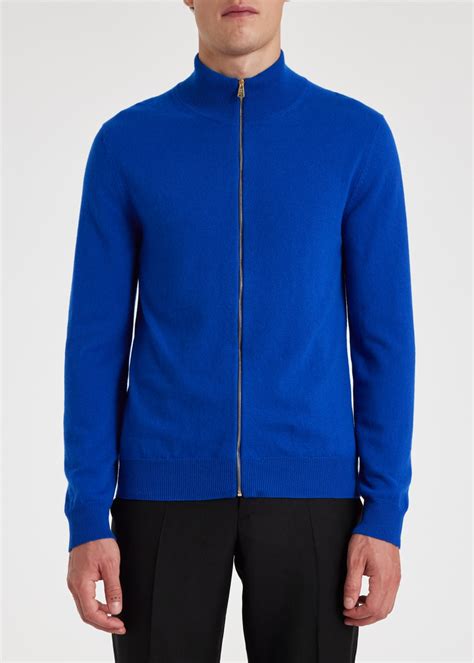 Men S Cobalt Blue Cashmere Zip Up Cardigan