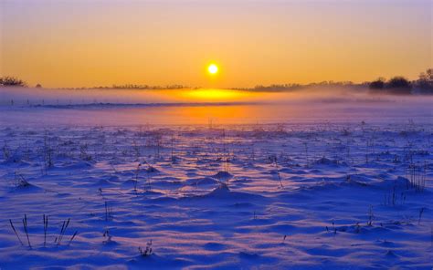 Wallpaper Sunlight Sunset Sea Lake Reflection Grass Snow Field