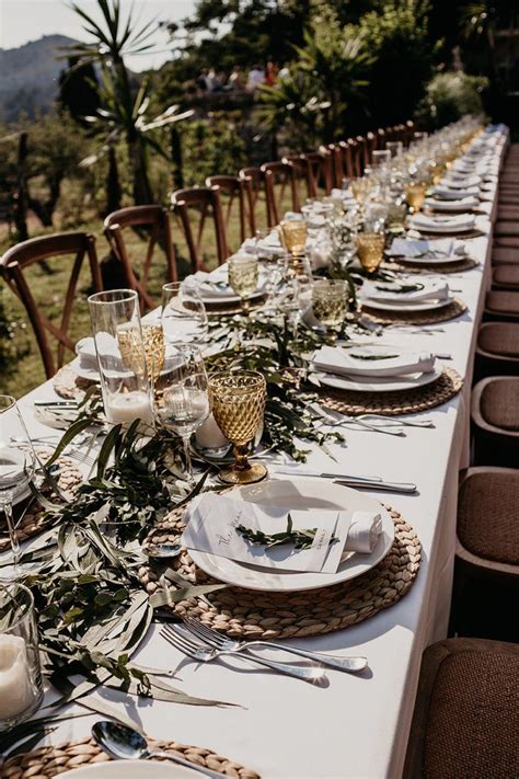 Wedding Table Decor With Foliage And Hints Of Gold At Majorcan Wedding