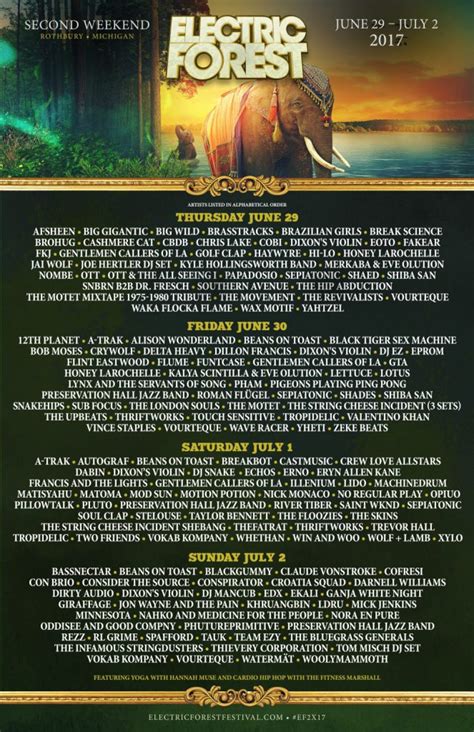 electric forest 2017 daily lineups and artist lineup edm identity