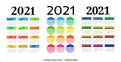 Set Three Vertical Calendars 2021 Isolated Stock Vector Royalty Free