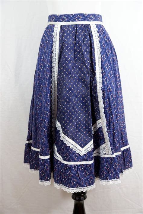 1970s Gunne Sax Prairie Skirt Wide Full Calico Blue Lace Etsy Uk