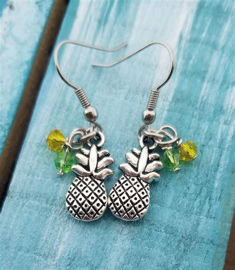 Pineapple Jewelry Tropical Earrings Pineapple Dangle Earrings Etsy