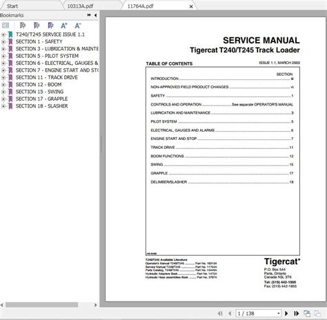 Tigercat T T Track Loader Operator S Service Manual Auto