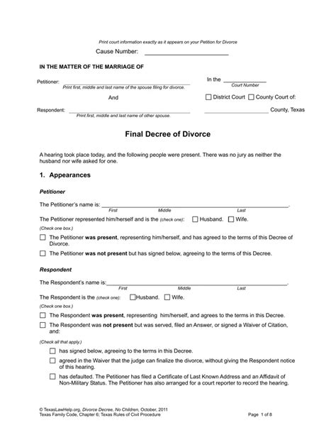 Divorce Decree Form ≡ Fill Out Printable Pdf Forms Online